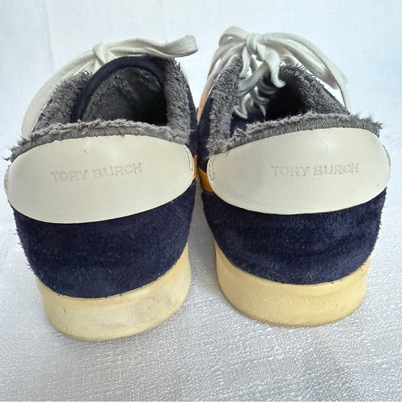 Tory Burch Womens Hank Court Sneaker Navy Suede Yellow Terry Lining Size 9 - Picture 4 of 8